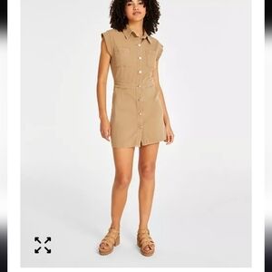 Tinsel Juniors' Point Collar Cap Sleeve Mini Shirt Dress XXL Brown Pockets New